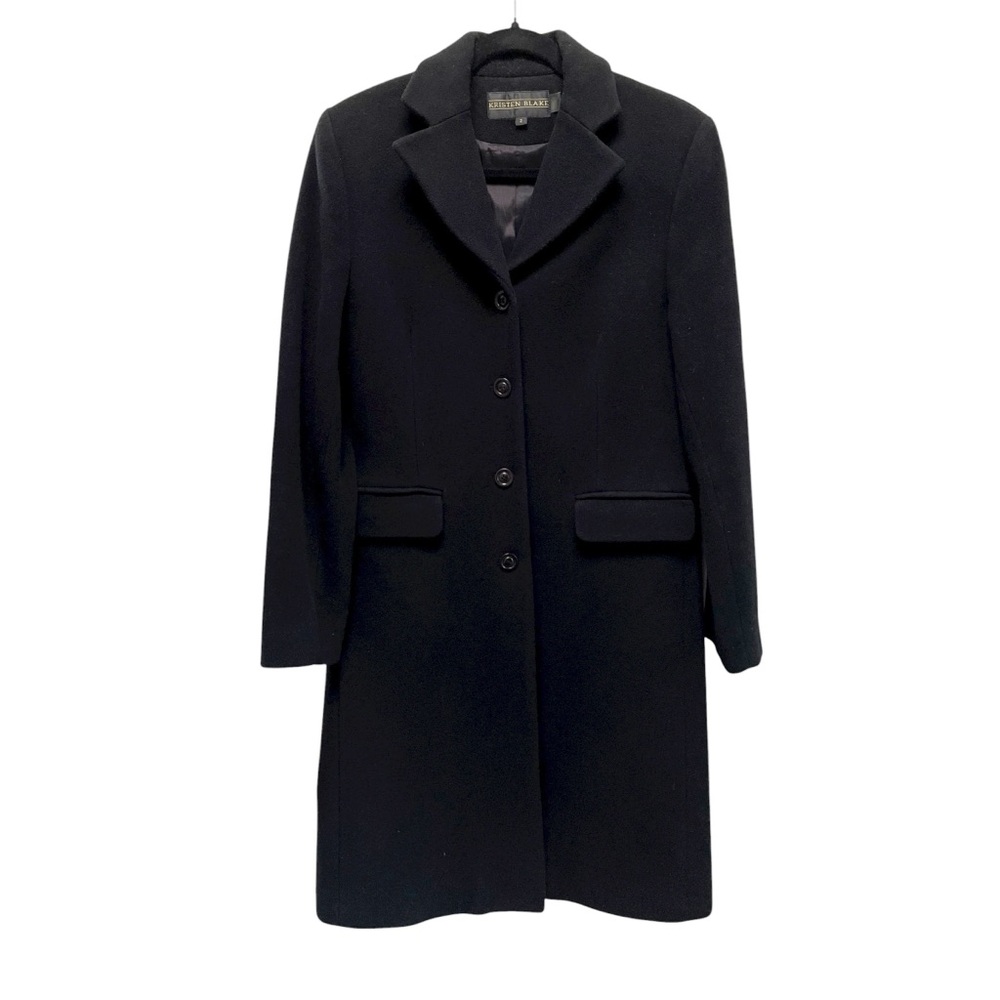 KRISTEN BLAKE Black Lambswool Cashmere Walking Coat Single Breasted Size 2